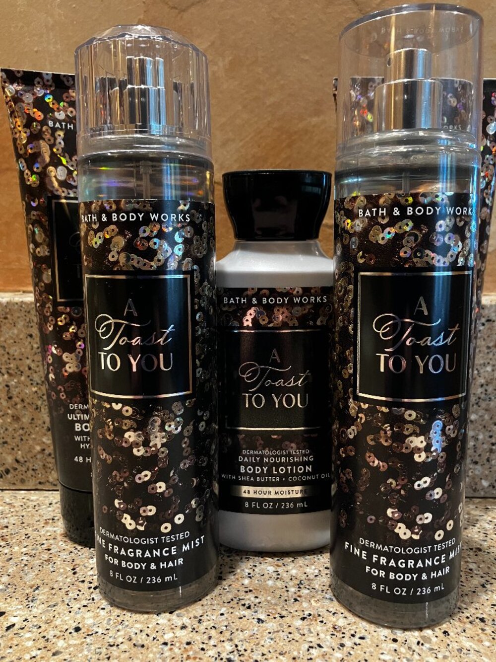Bath & Body Works A Toast To You Set of 2 Body Sprays , 2 Creme's , Body Lotion!